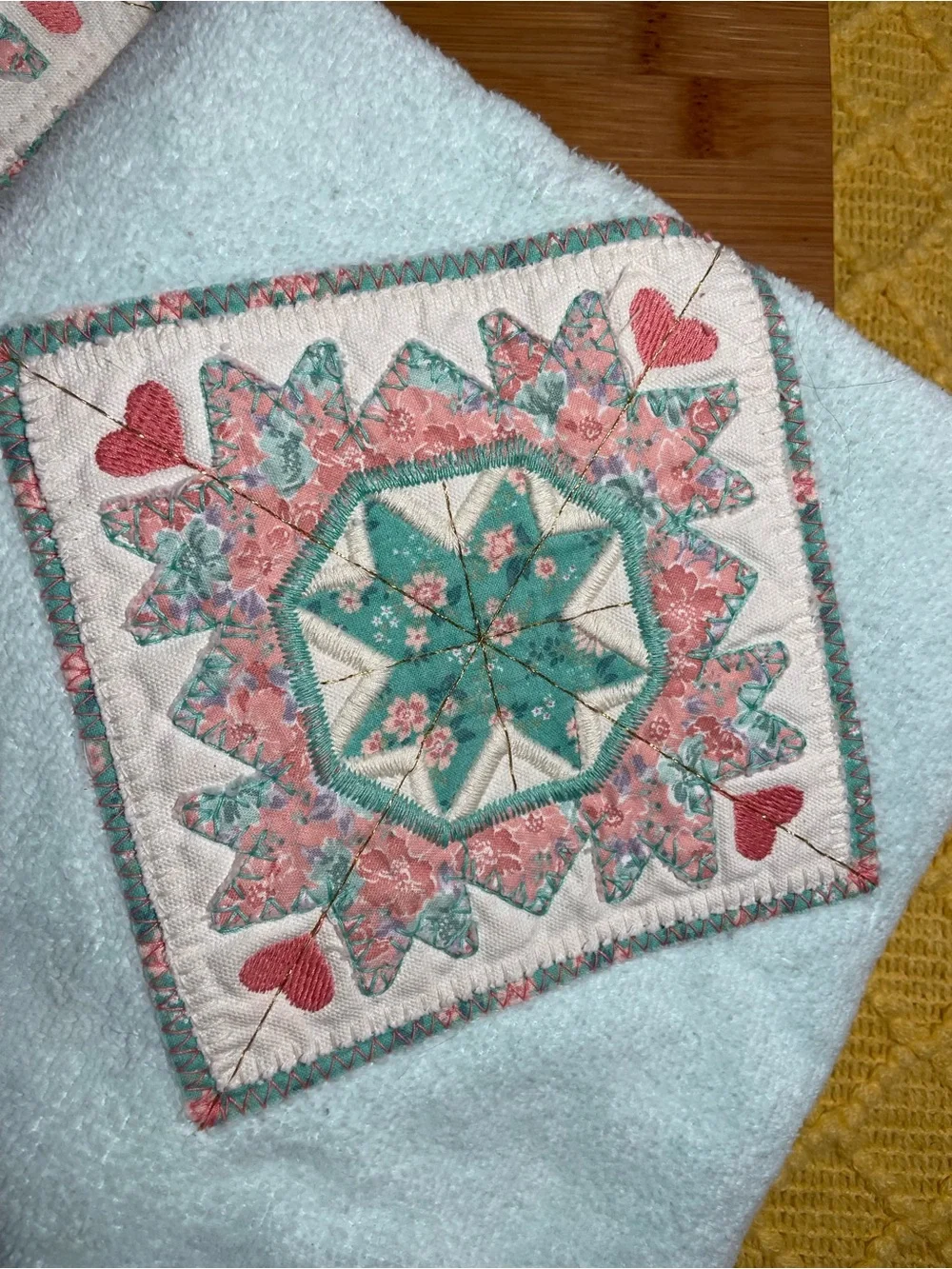 Vintage Light Blue Embroidered Cotton Bath Towels - Set of 2